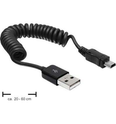Câble USB 2.0 A Mâle / Mini B Mâle 60cm spirale 20261S2 Delock