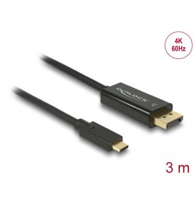Cable USB Type-C™ male vers DisplayPort male (DP Alt Mode) 4K 60 Hz 3 m noir Delock 