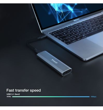 Boîtier SSD externe USB-C 3.2 - S-ATA/NVMe M.2 Type 2280 (Gris) TOOQ 